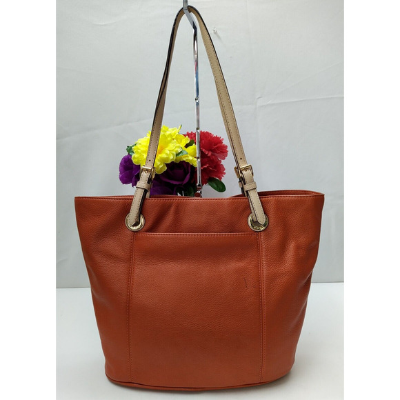 Michael Kors Jet Set Salmon Orange Pebbled Leather Double Handle Tote Bag - Picture 2 of 16
